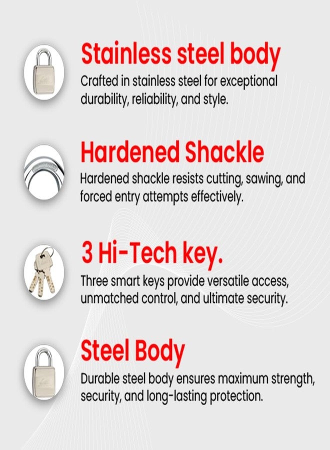 لينك قفل لينك 60 مم مع 3 مفاتيح عالية التقنية | قفل للمنزل، المتجر، المكتب | قفل مقوى | قفل باب (عبوة من قطعة واحدة) - Image 4